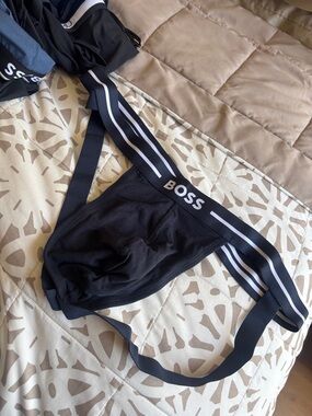 BOSS Black & White Striped Waistband Athletic Jockstrap